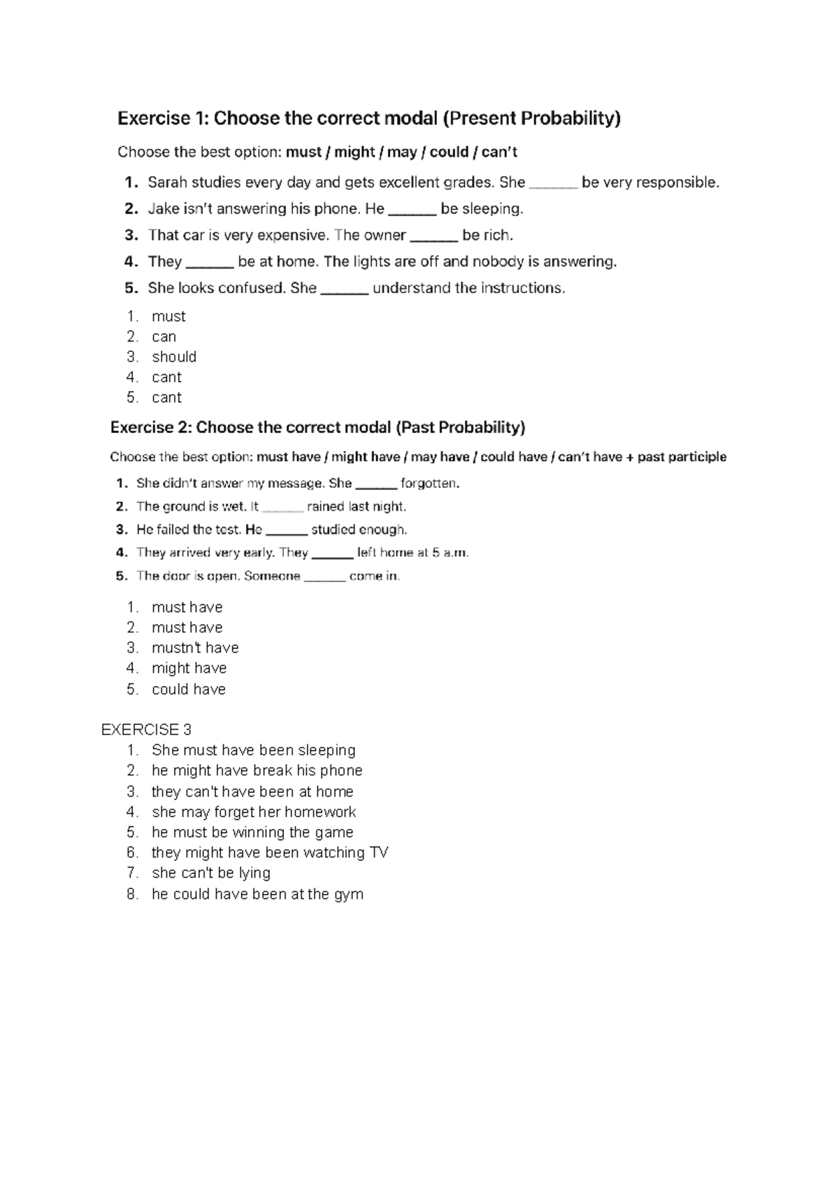 Modal Verbs IN Present AND PAST - Ingles - must can should cant cant ...