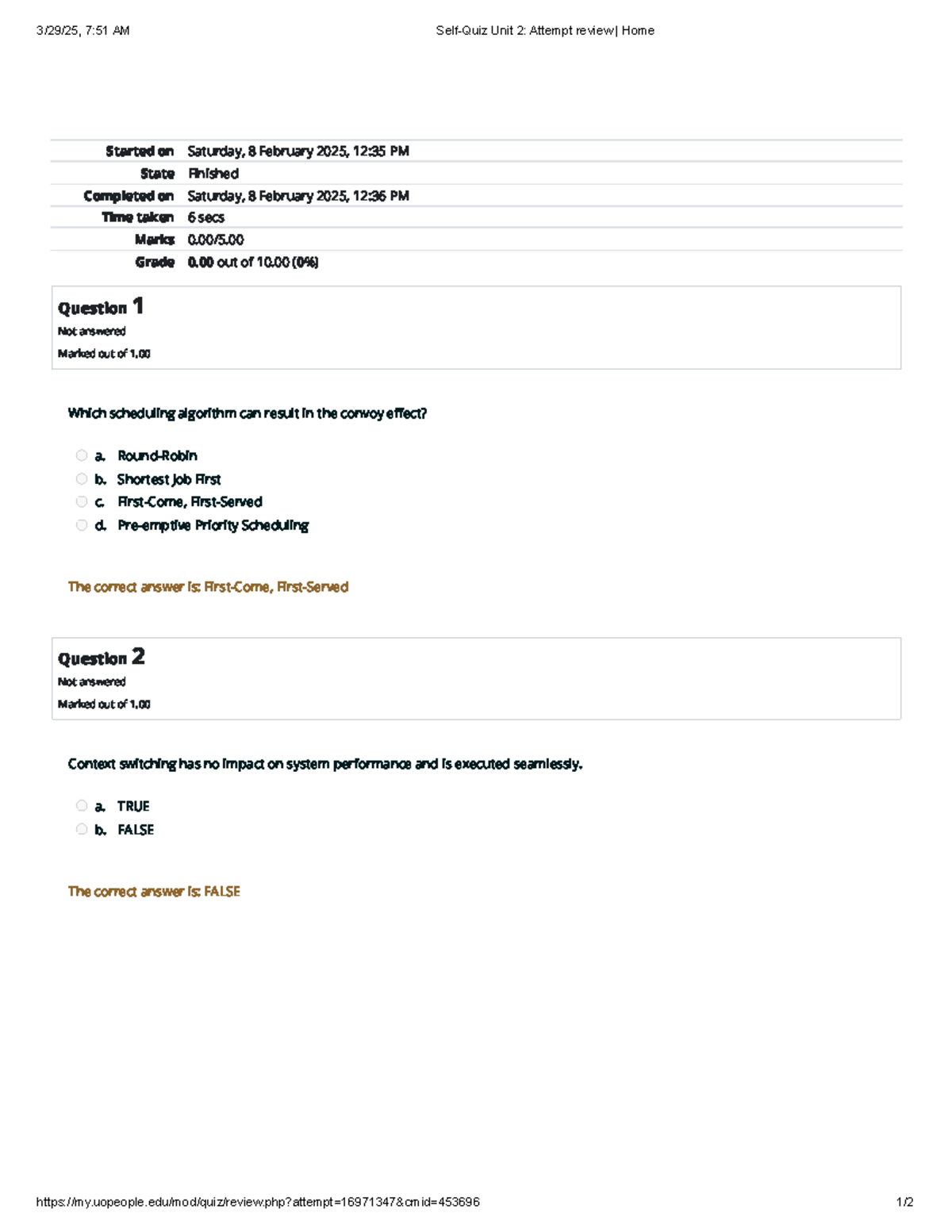 Self-Quiz Unit 2 Attempt review Home - Started on Saturday, 8 February ...