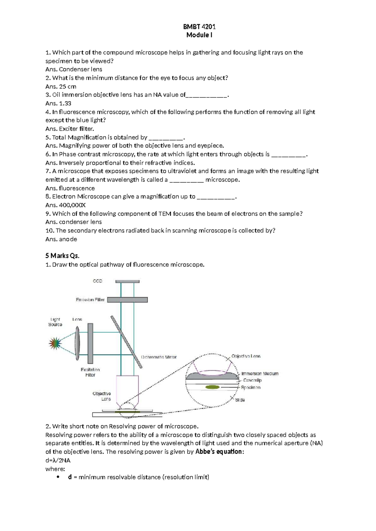 BMBT 4201 Module 1 - Detailed Notes on Microscopy Techniques and ...