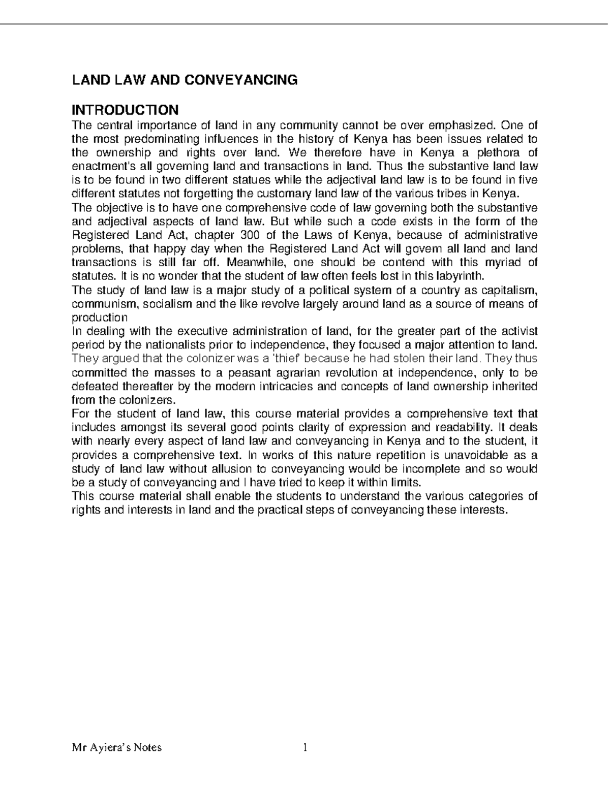LAND LAW AND CONVEYANCING (LLC 101) - Comprehensive Study Notes - Studocu