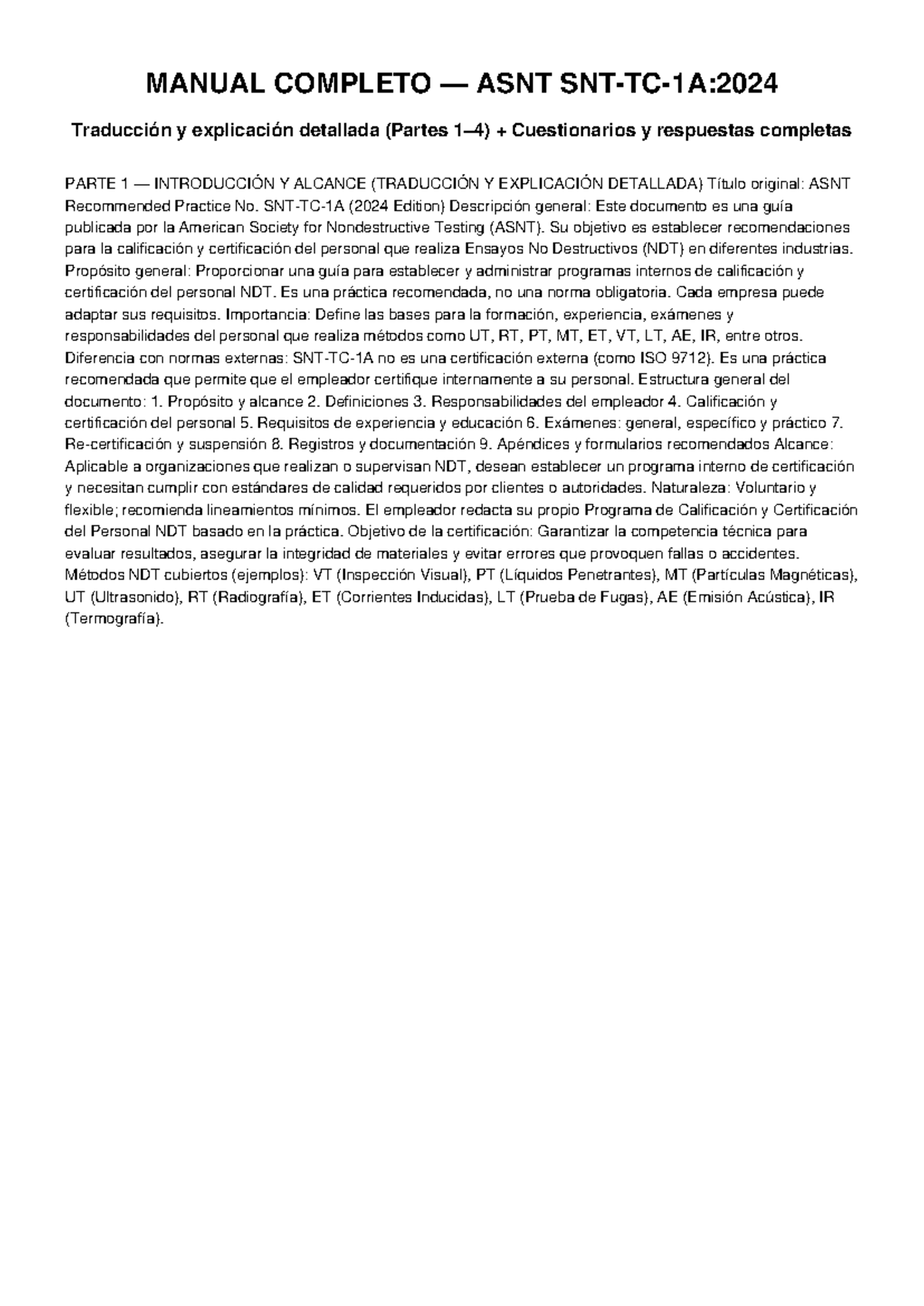ASNT SNT TC 1A 2024: Manual Completo de Calificación NDT - Studocu