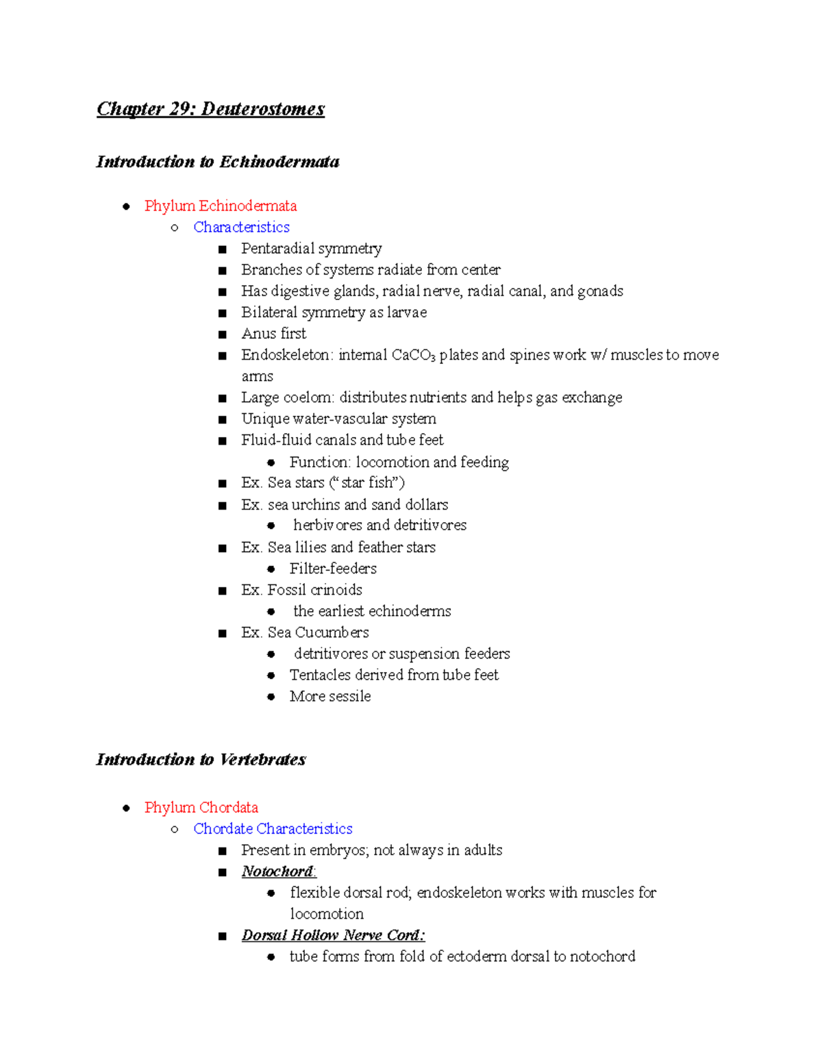Biology 112 Chapter 29: Echinodermata & Chordata Lecture Notes - Studocu