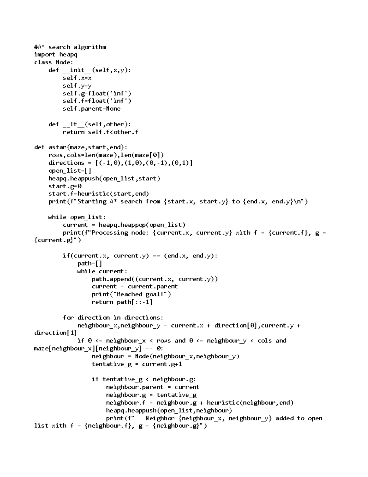 Astar - code - #A* search algorithm import heapq class Node: def init ...