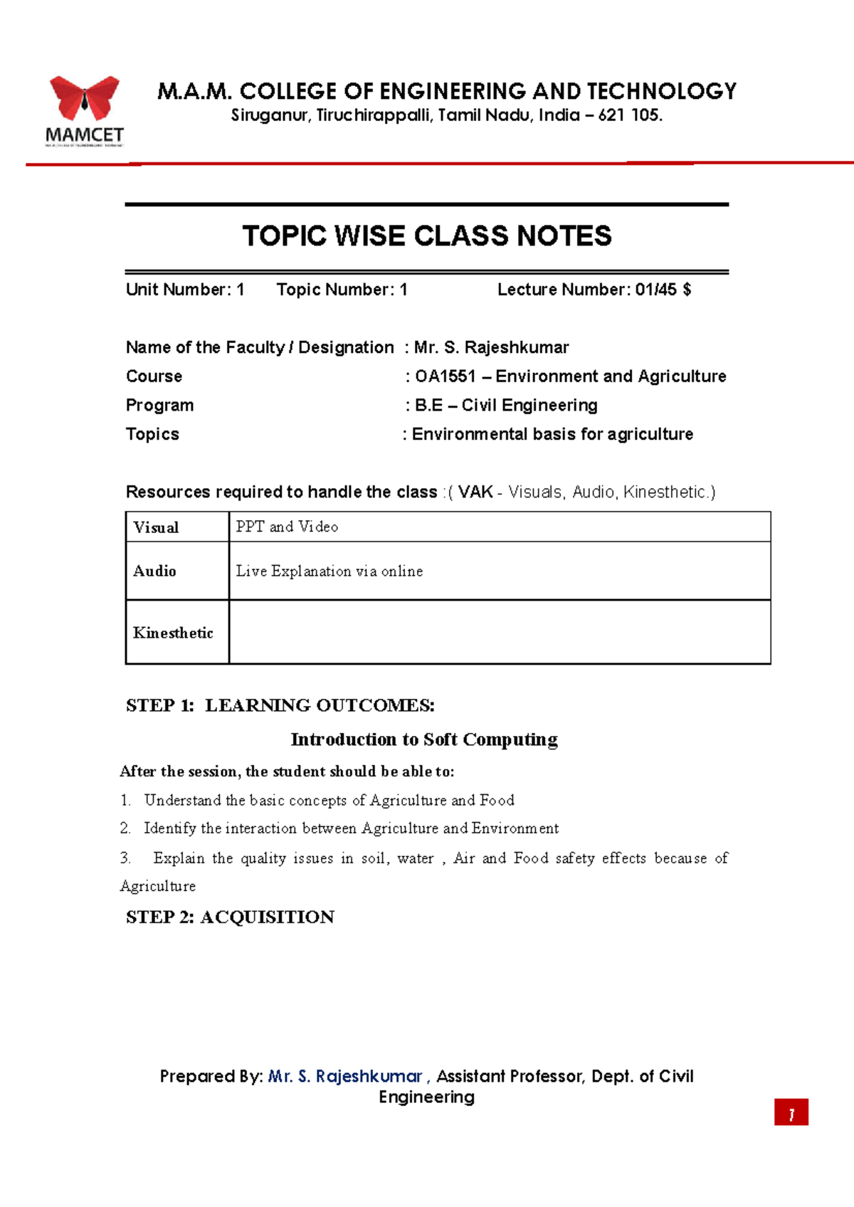 OA1551 E A - Topic Wise Notes on Environmental Basis for Agriculture ...