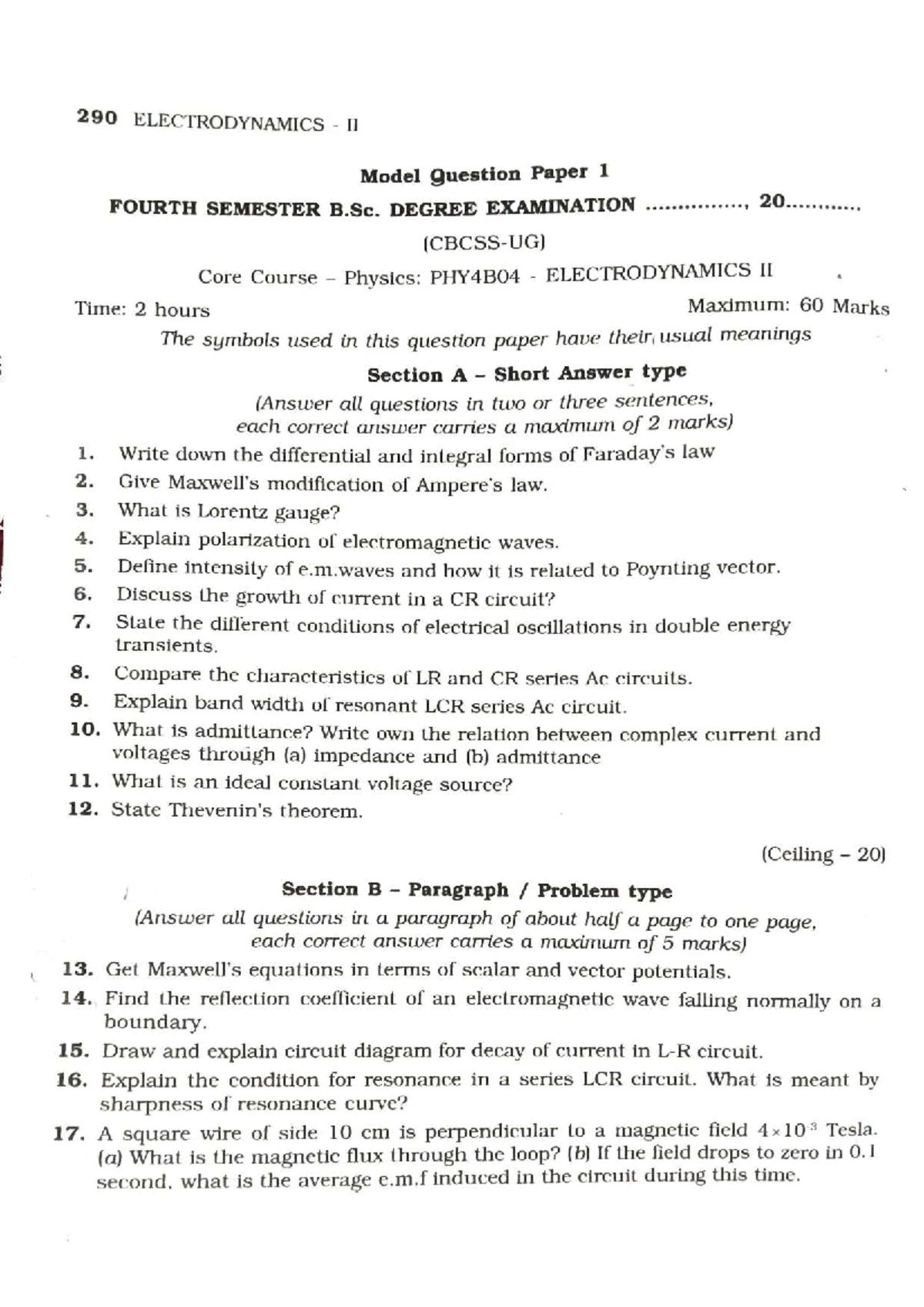 BSC 4th Sem Exam Notes: Electrodynamics Concepts & Formulas - Studocu