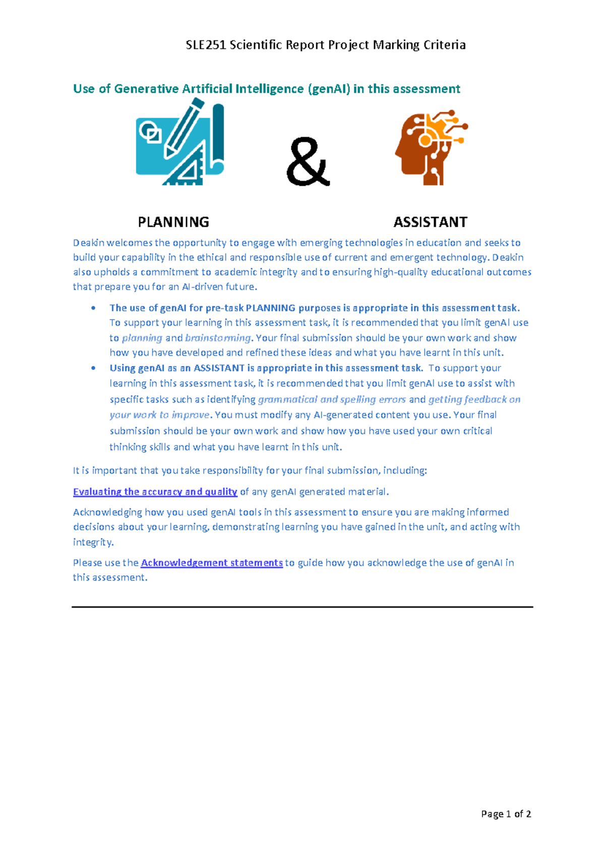 SLE251 Scientific Report Project Marking Criteria: GenAI Use Guidelines ...
