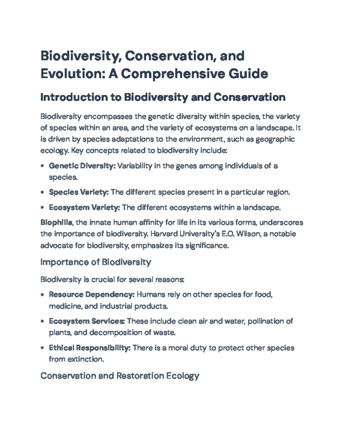 Biodiversity Conservation And Evolution Key Concepts And Impacts