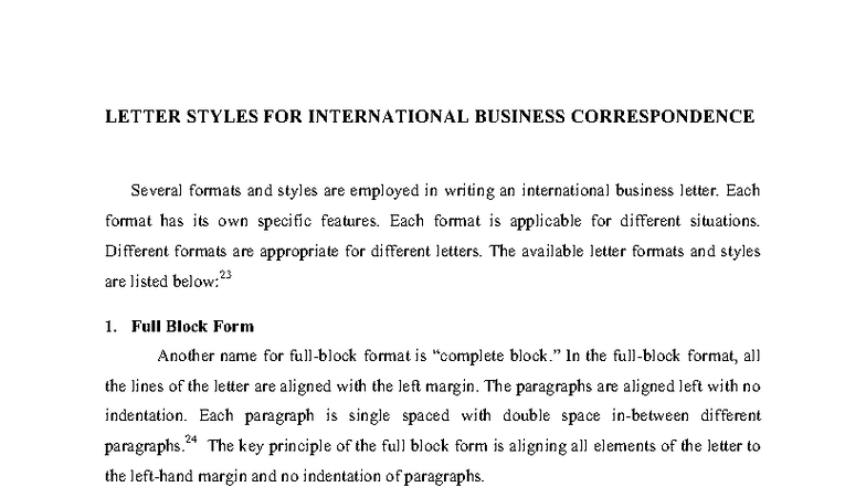 International Business Letter Styles and Formats - Studocu