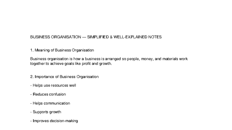 BUSINESS ORGANISATION NOTES: STRUCTURE & FUNCTIONS - Studocu
