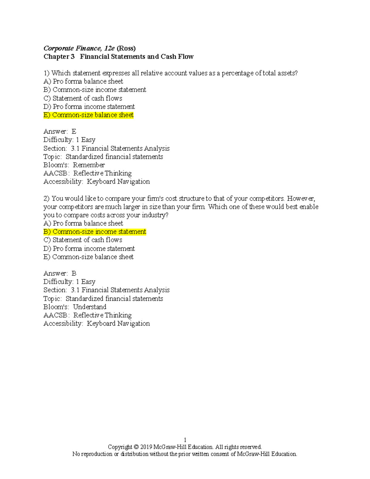 Copy of FINC 12E Chapter 3 Financial Statements Answer Key - Studocu