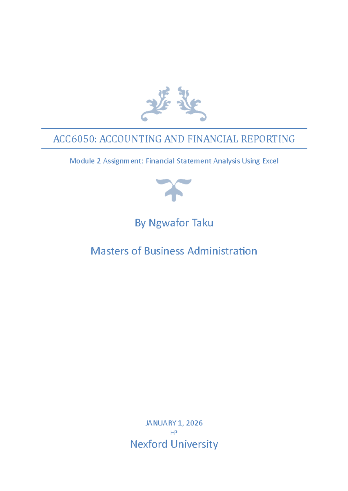 ACC6050: Financial Statement Analysis Assignment Using Excel - Studocu