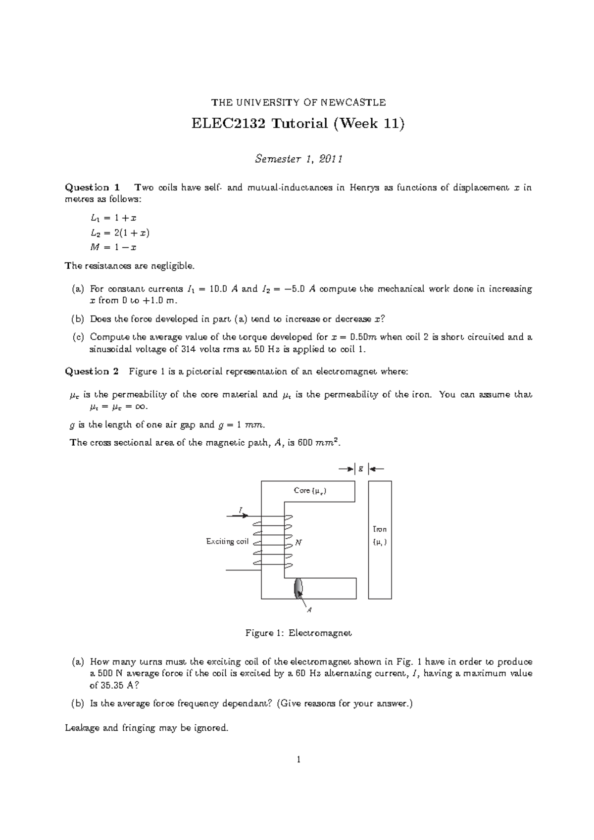 Tutorial 9 Part b - THE UNIVERSITY OF NEWCASTLE ELEC2132 Tutorial (Week ...