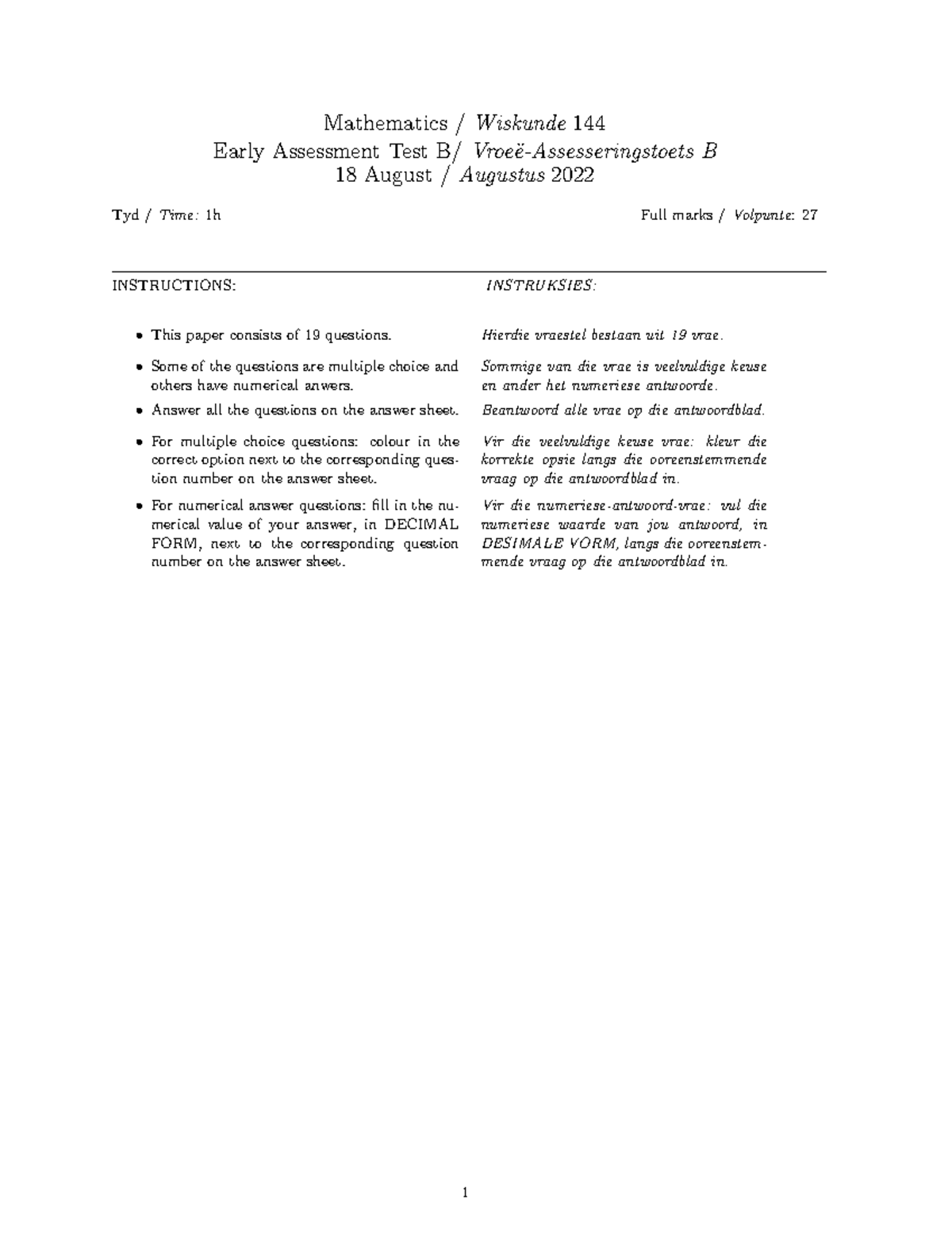 Mathematics 144 EA Early Assessment Test 2022 Notes - Studocu