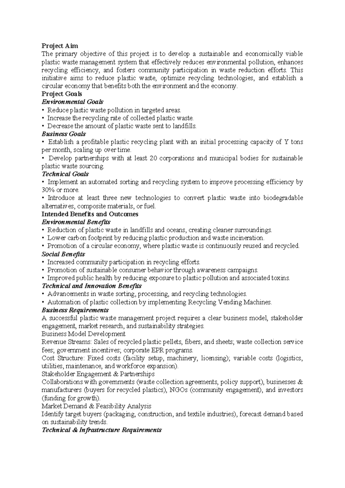Sustainable Plastic Waste Management Project (PM 101) - Goals ...