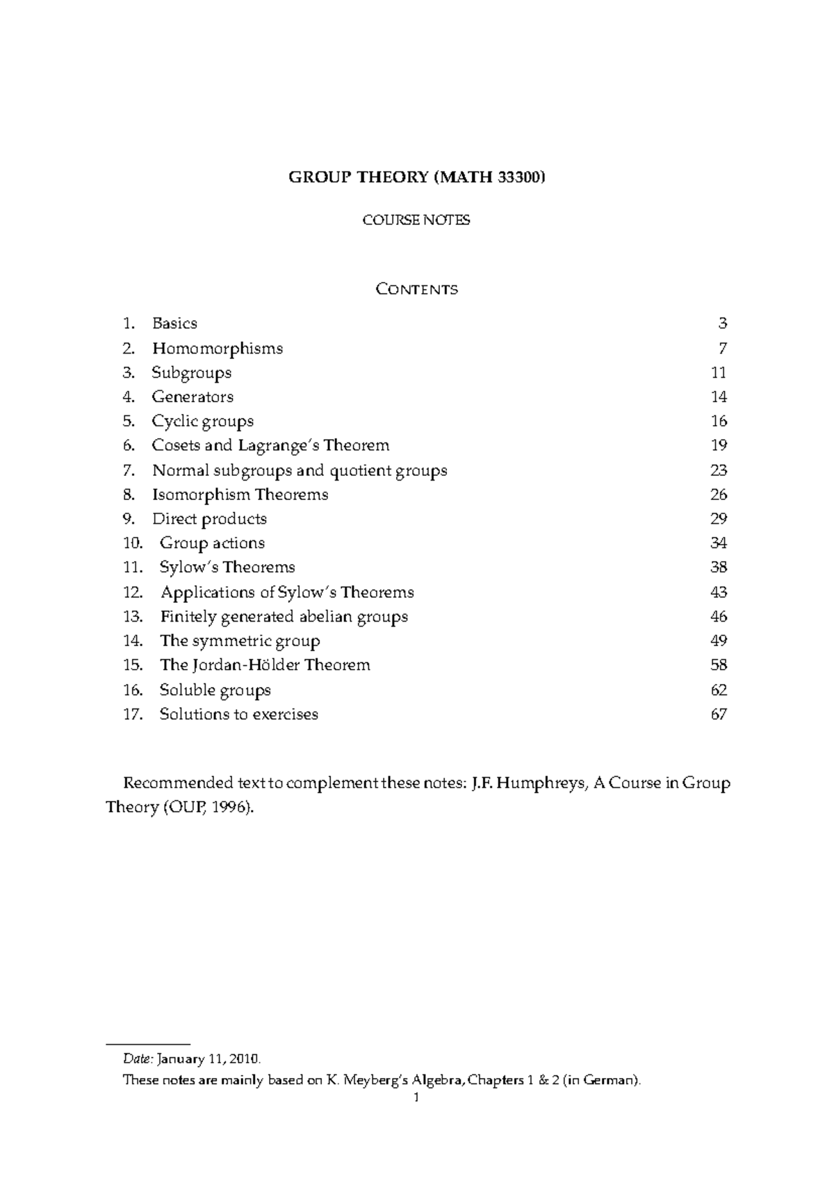 Group Theory (MATH Course Notes: Basics, Homomorphisms, Subgroups, and ...