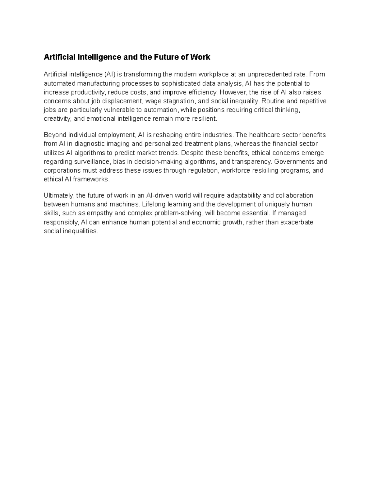 AI and the Future of Work: Impacts and Ethical Considerations - Studocu