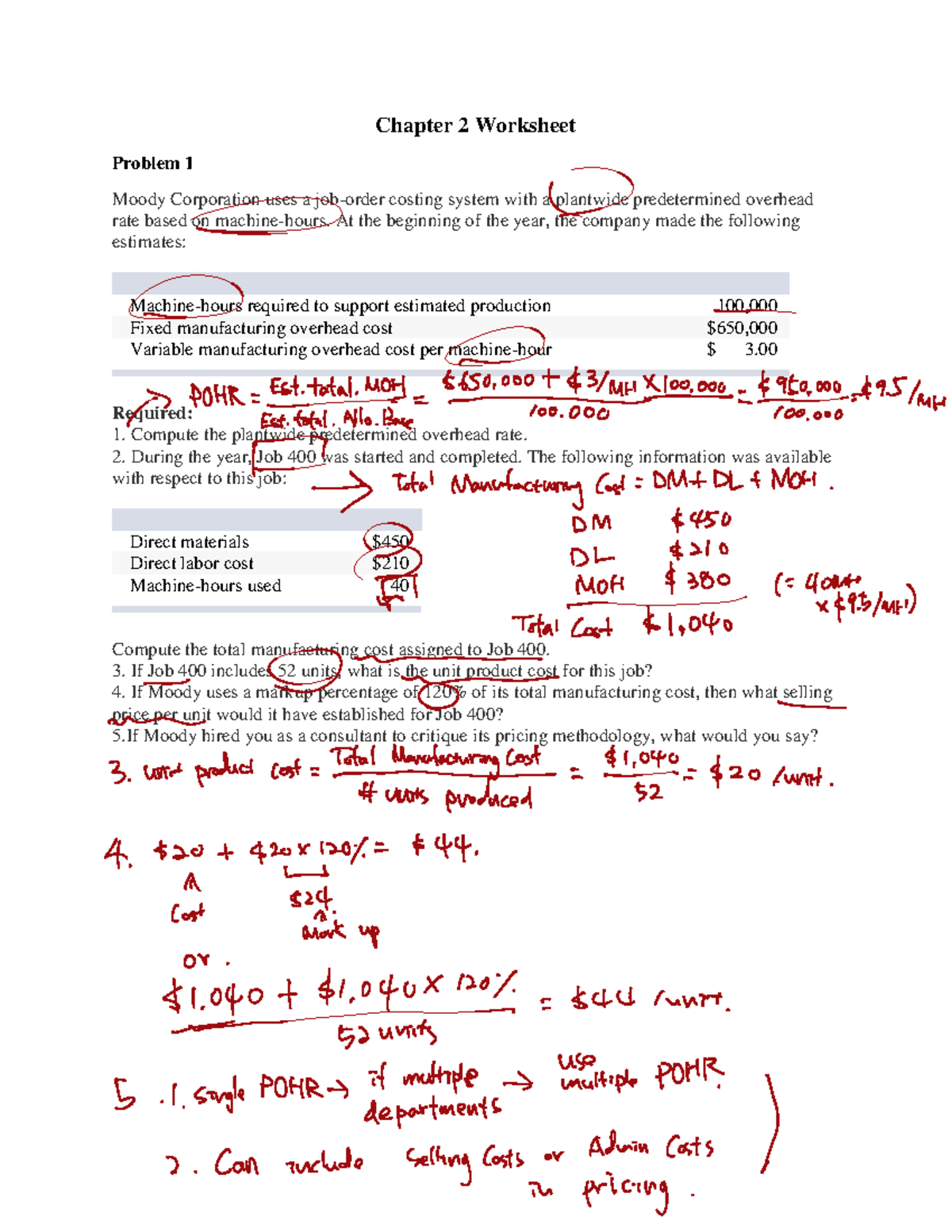 Chapter 2 worksheet answers for costing system analysis - Studocu