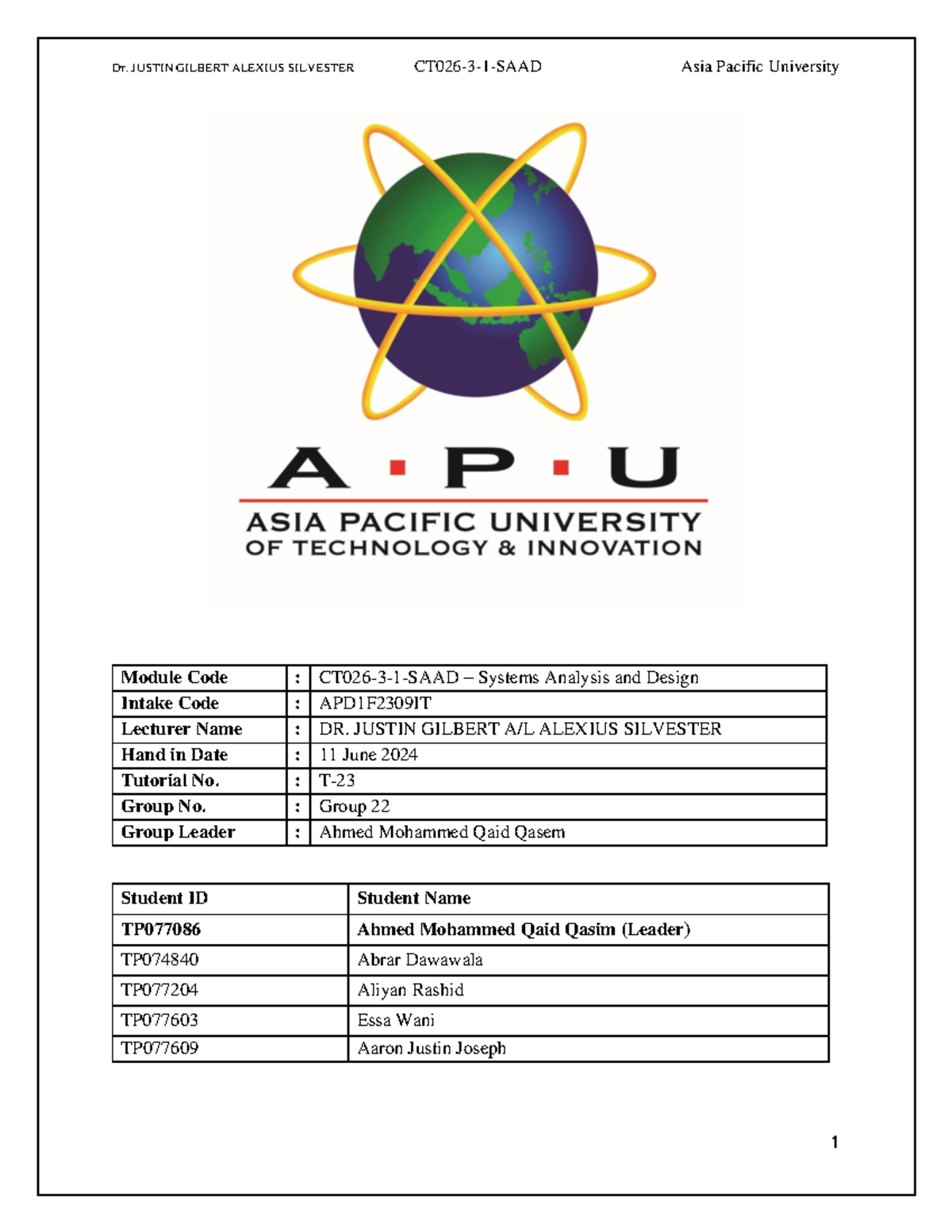 SAAD Group Assignment: Systems Analysis & Design Project Report APD1F2309IT - Document Preview