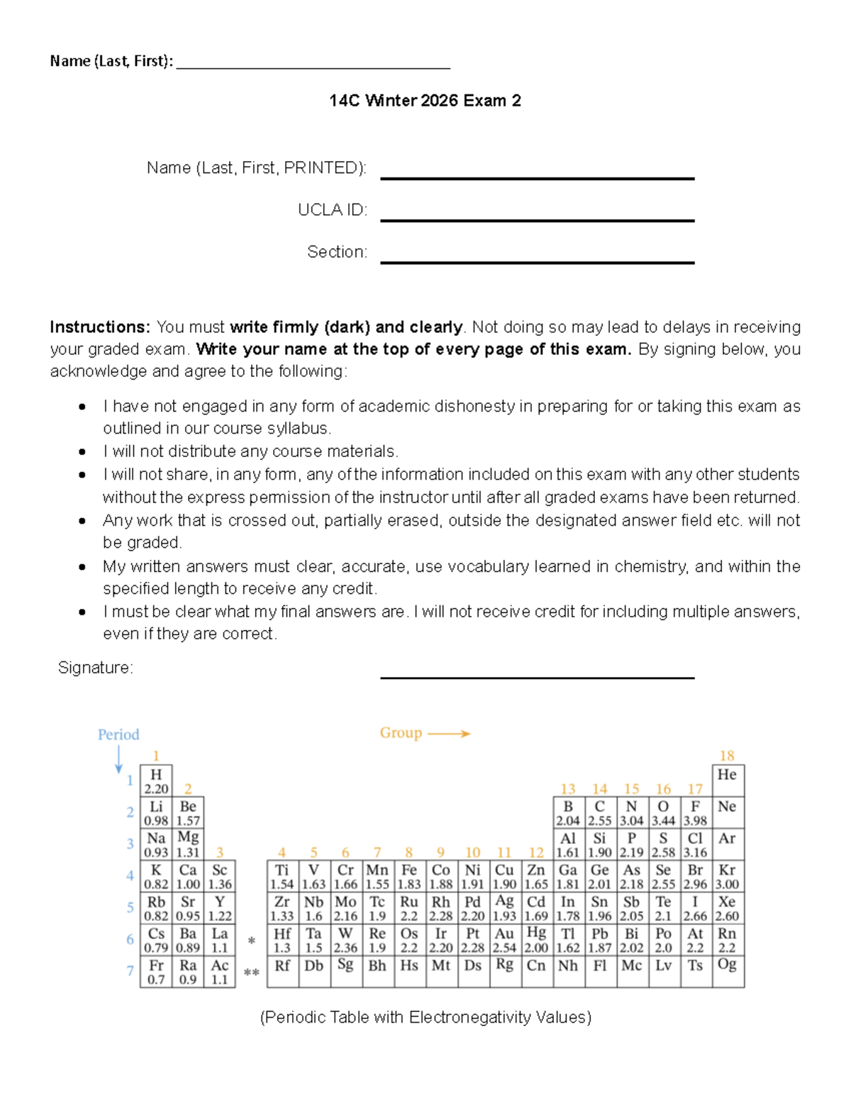Chem 14C Winter 2026 Midterm Exam 2 + Key - Studocu