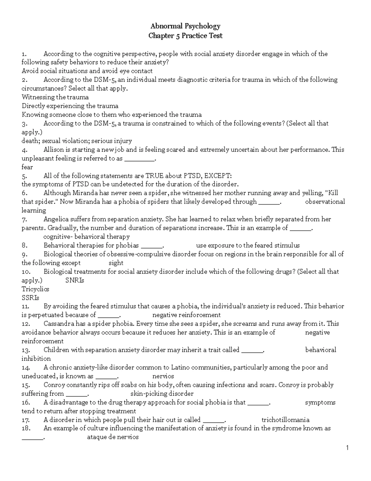 practice test Chapter 7 - Abnormal Psychology Chapter Seven Mood ...