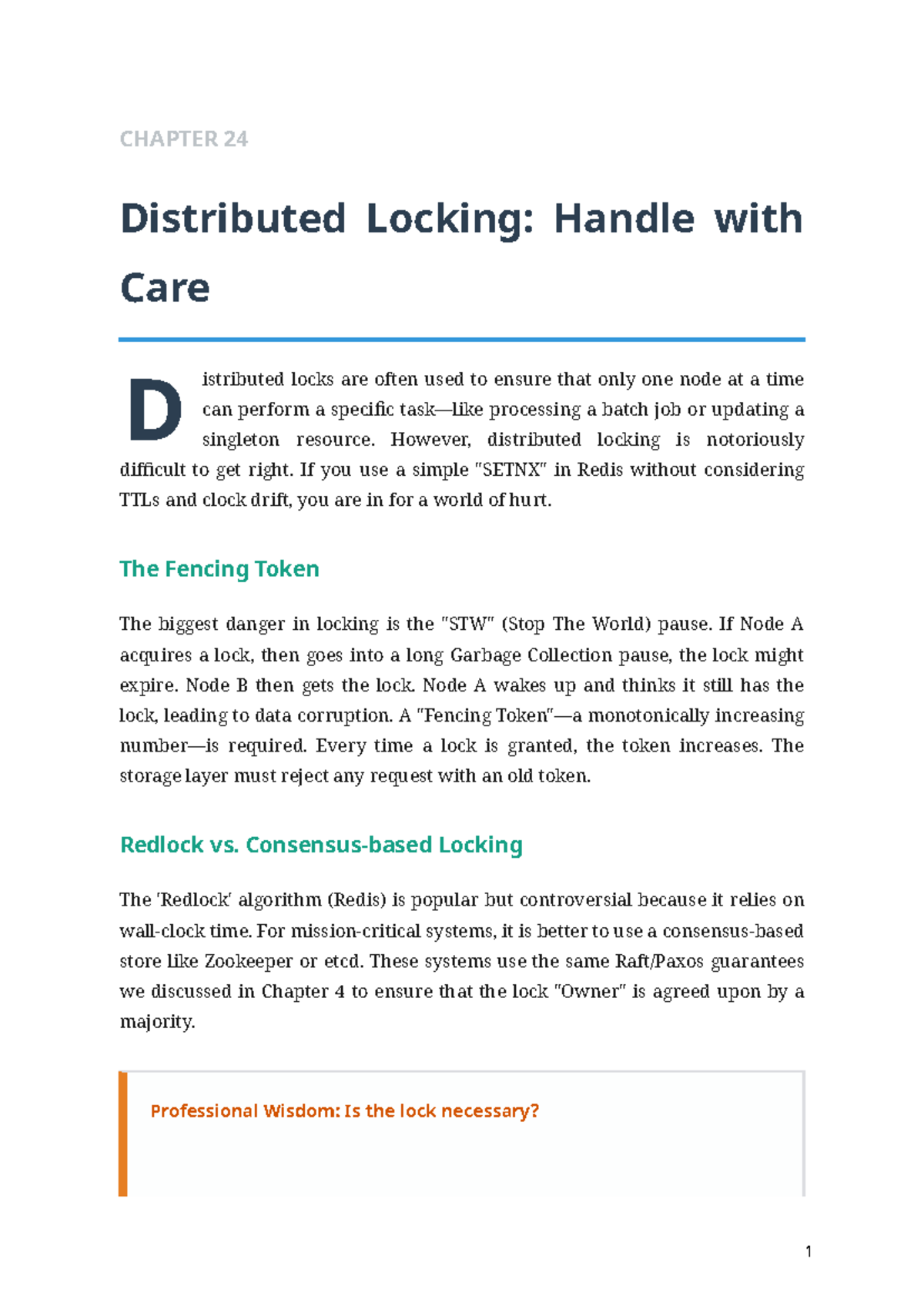 CHAPTER 24 Distributed Locking: Redlock vs. Chubby Insights - Studocu