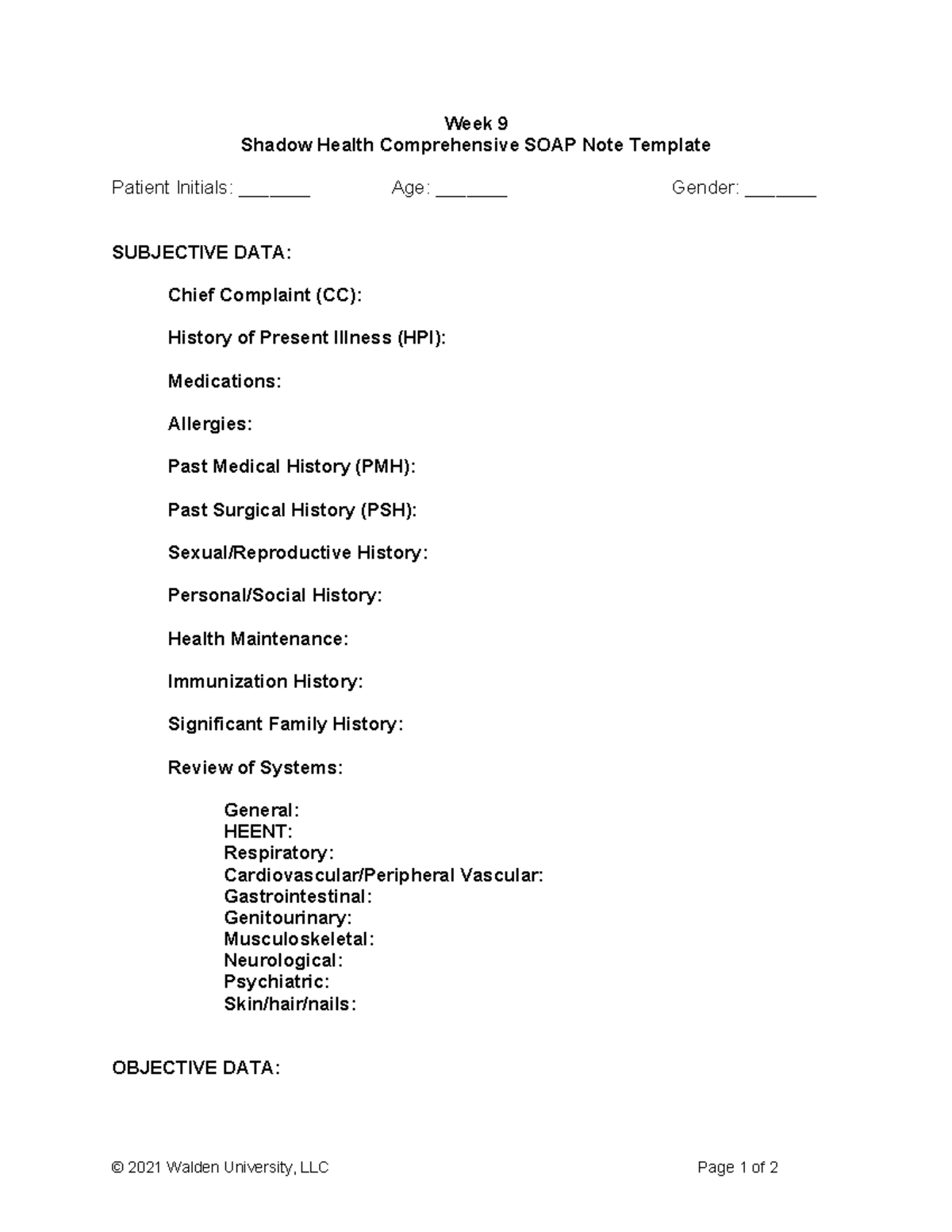 Week 9 NURS 6512 Comprehensive SOAP Note Documentation Template - Studocu