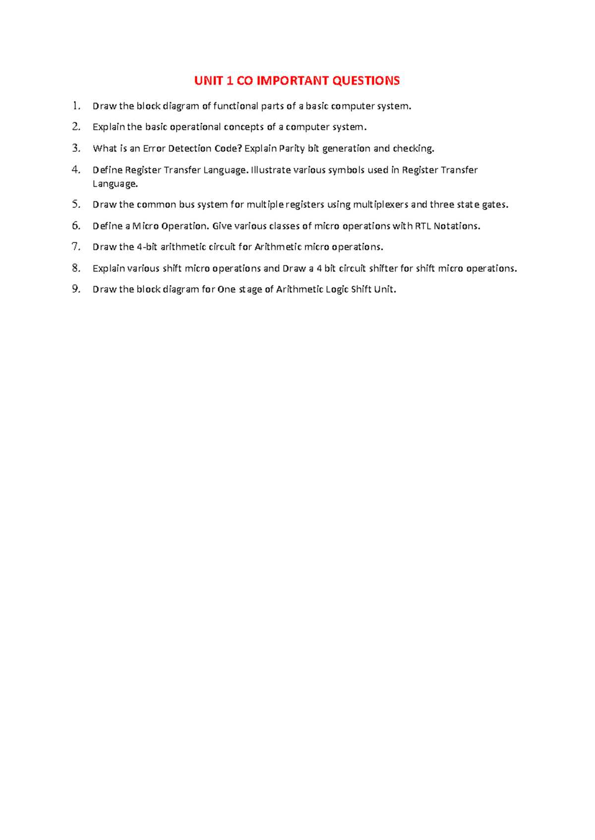 UNIT 1 CO IMPORTANT QUESTIONS - Computer System Concepts - Studocu