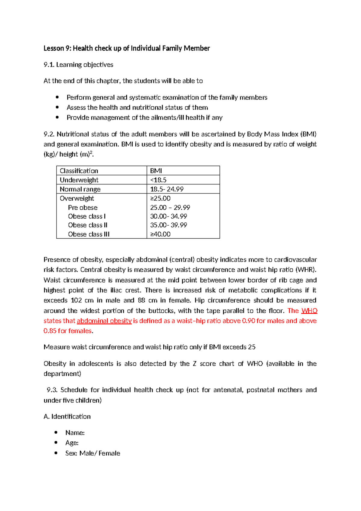 F book ind health check up - Lesson 9: Health check up of Individual ...