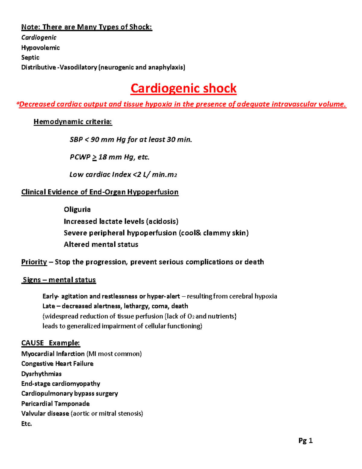 Z Cardiac Care 23 Cardiogenic Shock Lecture Notes Studocu