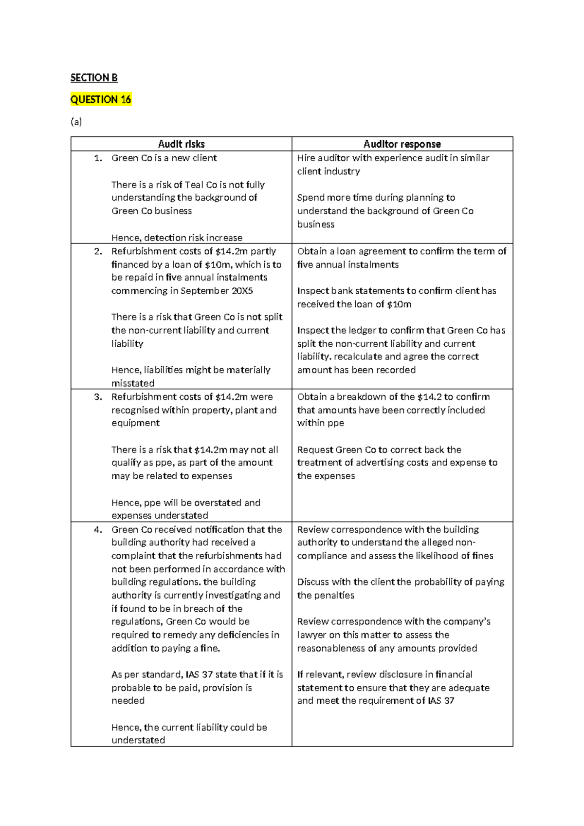 Audit Risks and Internal Control Deficiencies - Mock Exam 2 OD - Studocu