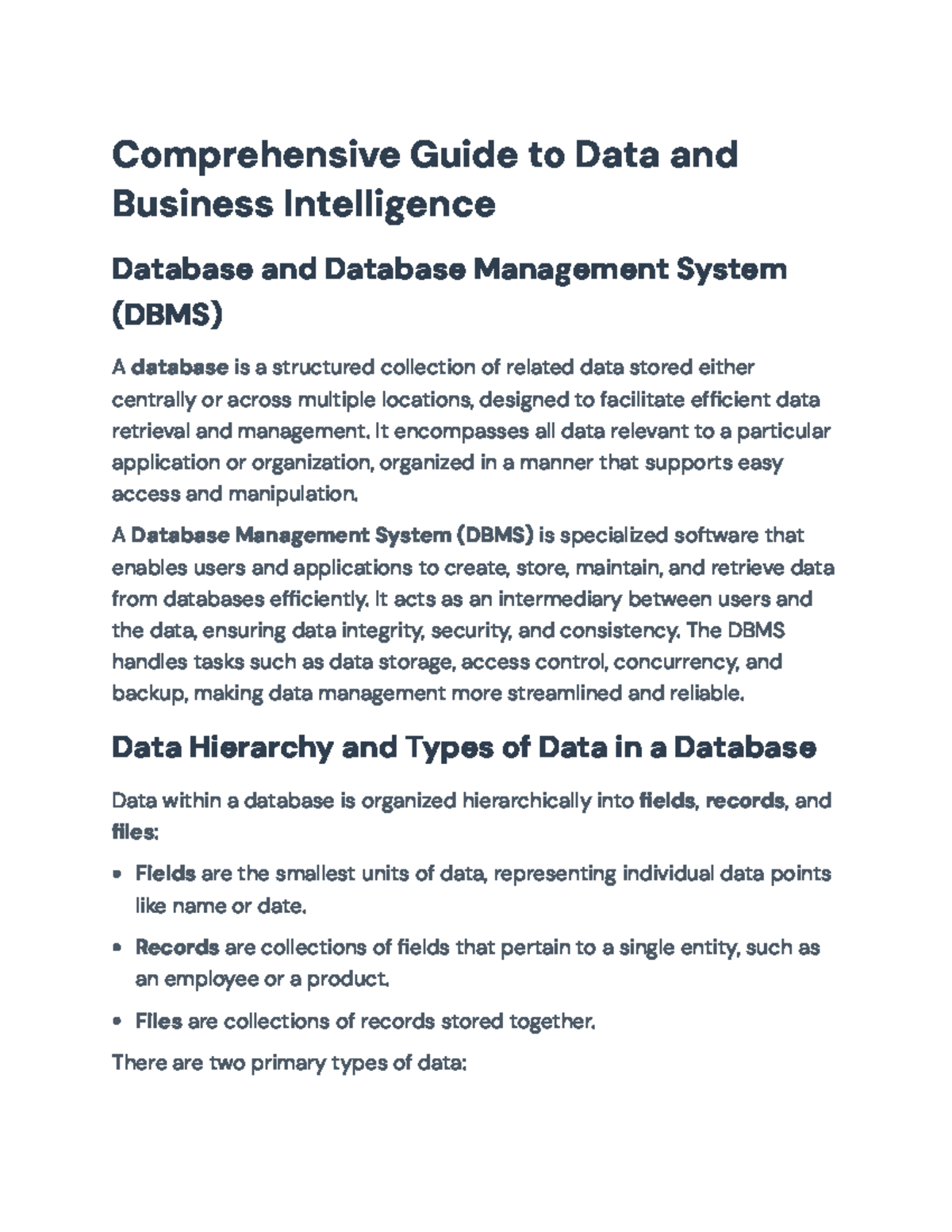Comprehensive Guide to Data Management & Business Intelligence (DBMS ...