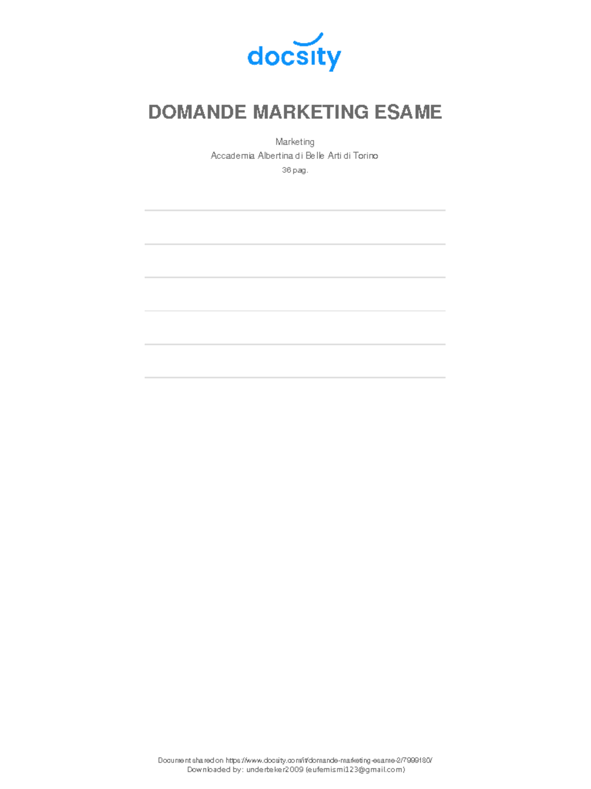 Domande e risposte multiple per esame di marketing (ESAME MARKETING) - Document Preview