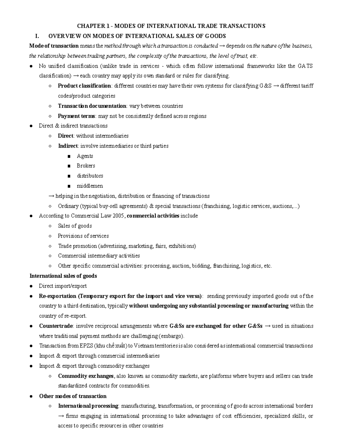 CHAPTER 1 - MODES OF INTERNATIONAL TRADE TRANSACTIONS (INTL 101) - Studocu