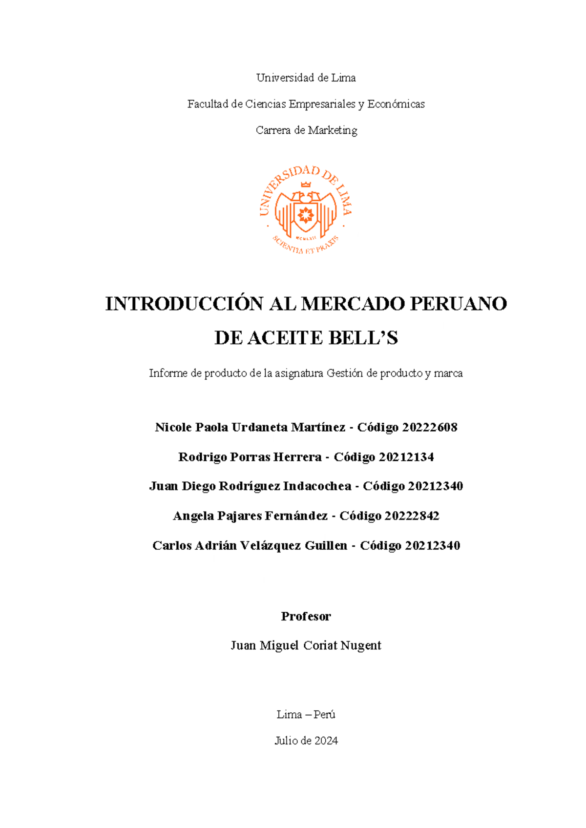 Informe de Producto - Aceite Bell - Document Preview