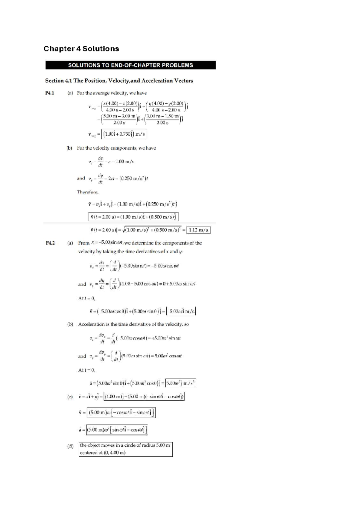 Chapter 4 Solutions - Position, Velocity, and Acceleration Vectors ...