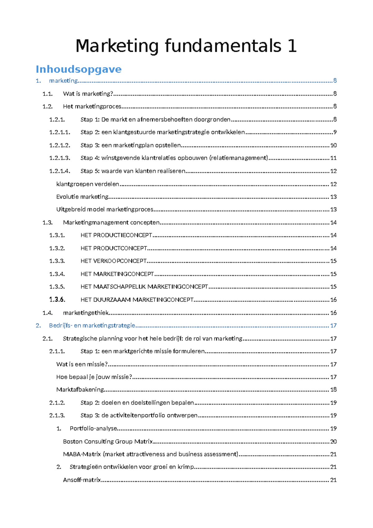 Marketing Fundamentals 1 Course Outline - Studocu