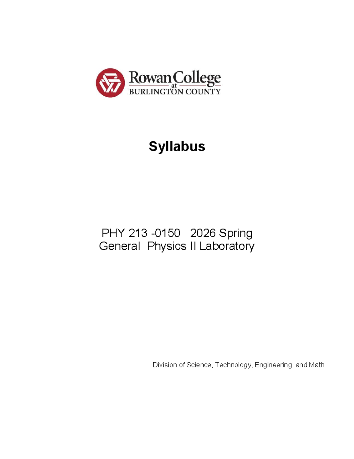 Syllabus for PHY 213 General Physics II Lab - Spring 2026 - Studocu
