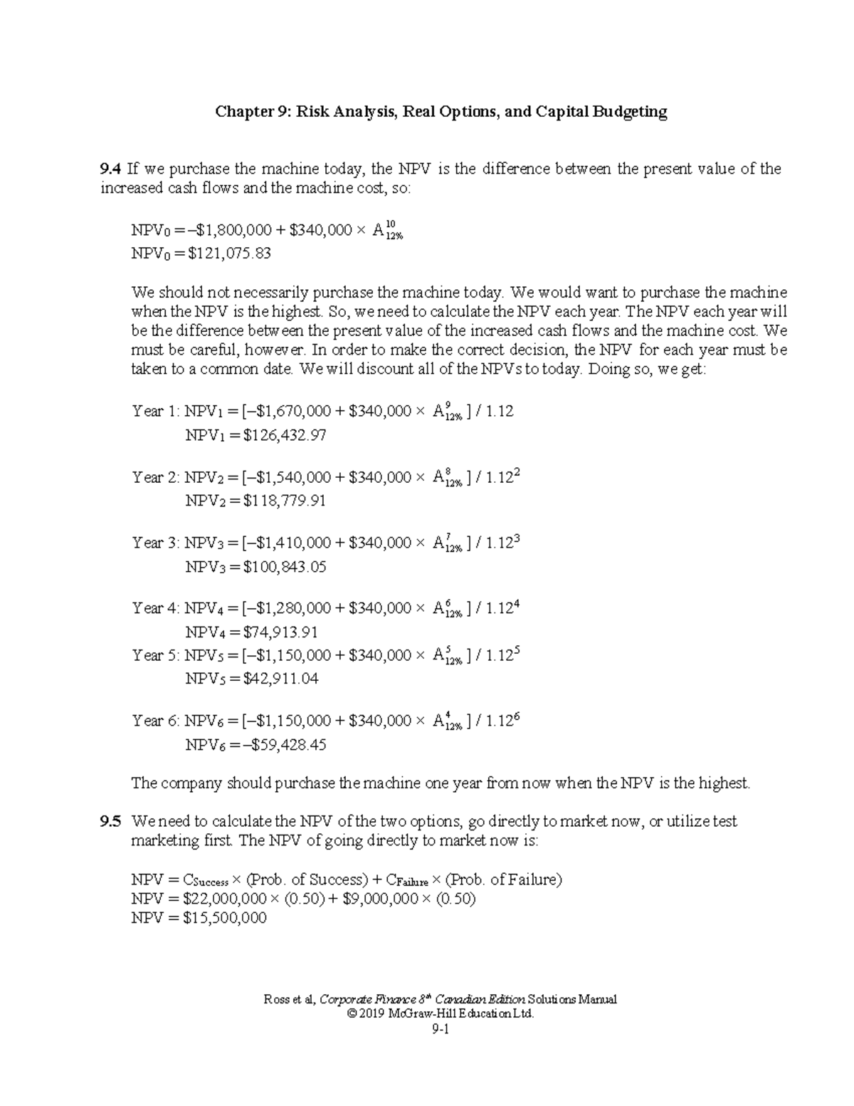 Ross CF 8ce SM Ch09 - Practice problems solutions - Ross et al ...