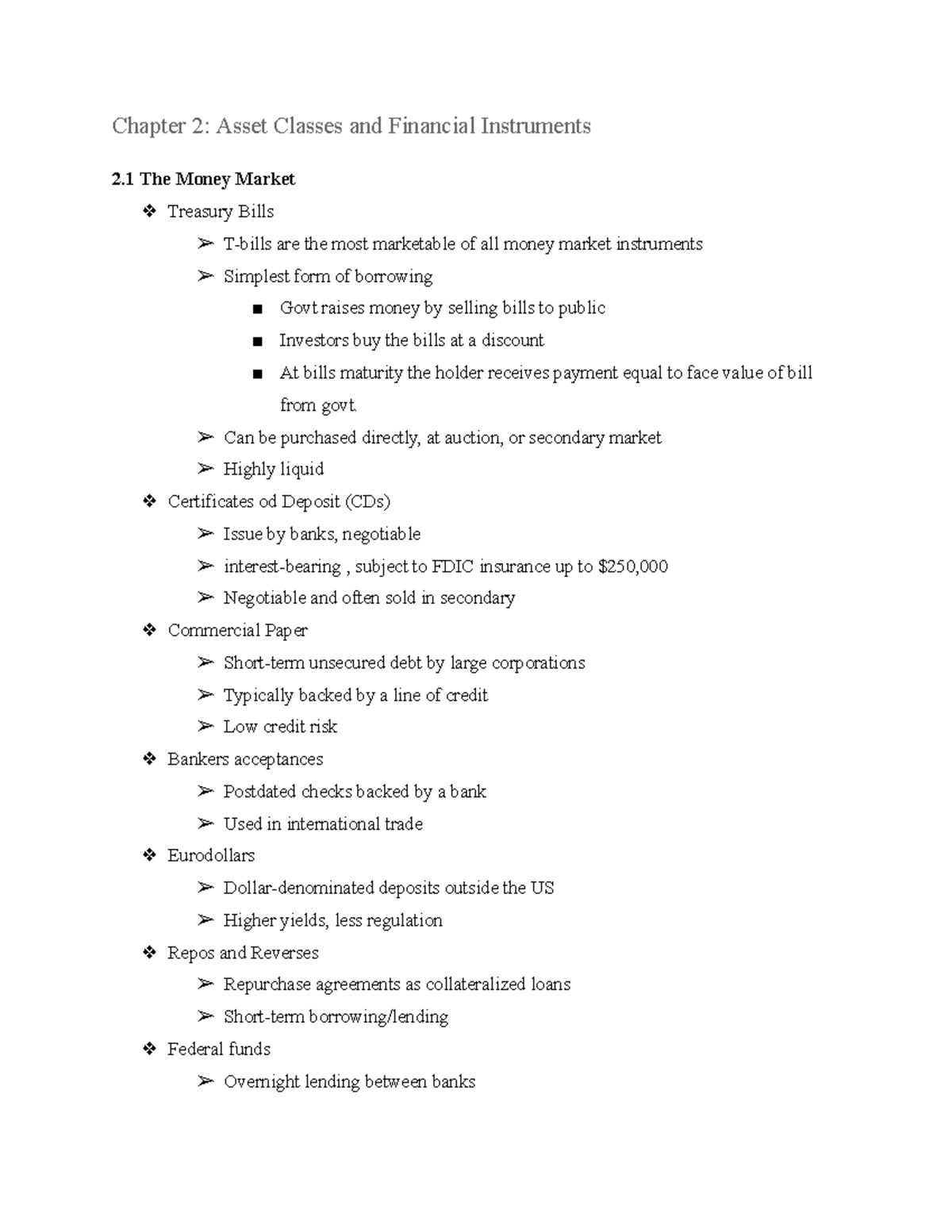 Bus 431 Final Exam Notes: Asset Classes & Financial Instruments ...