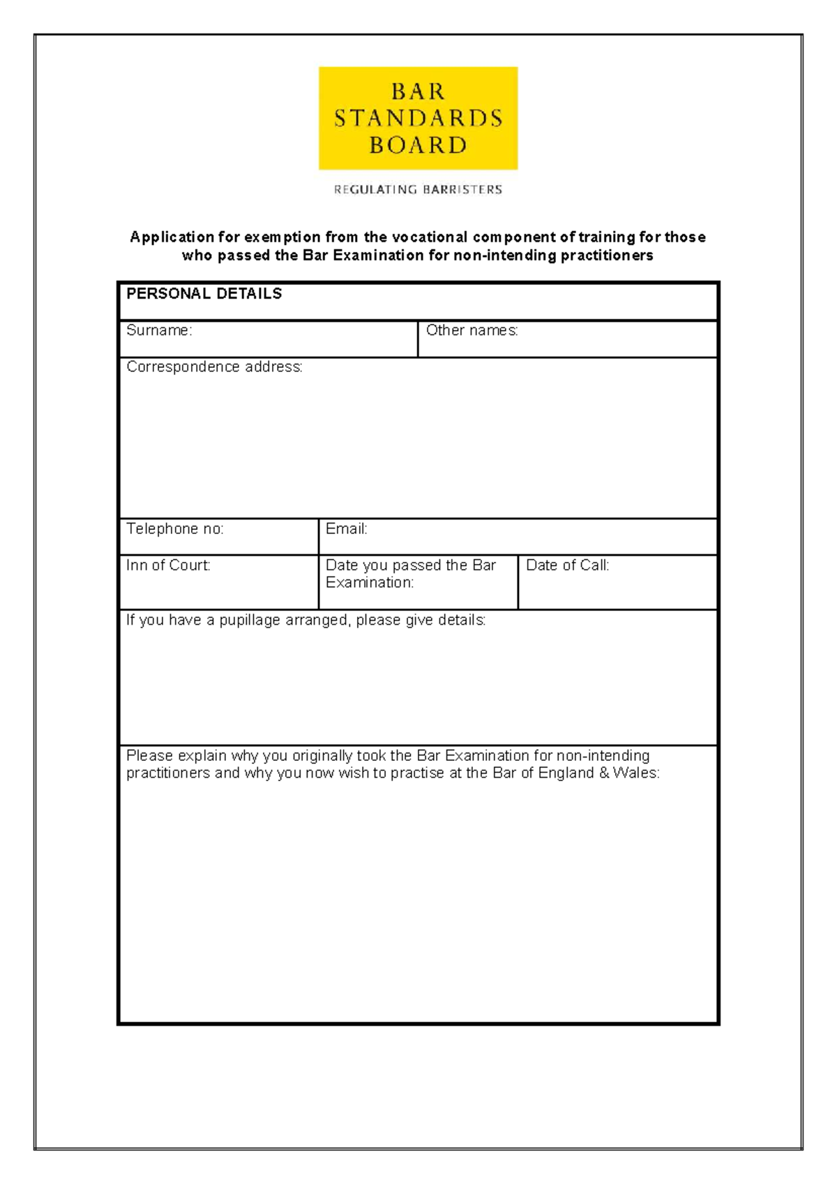 Vocational Component Exemption Application for Bar Exam Practitioners ...
