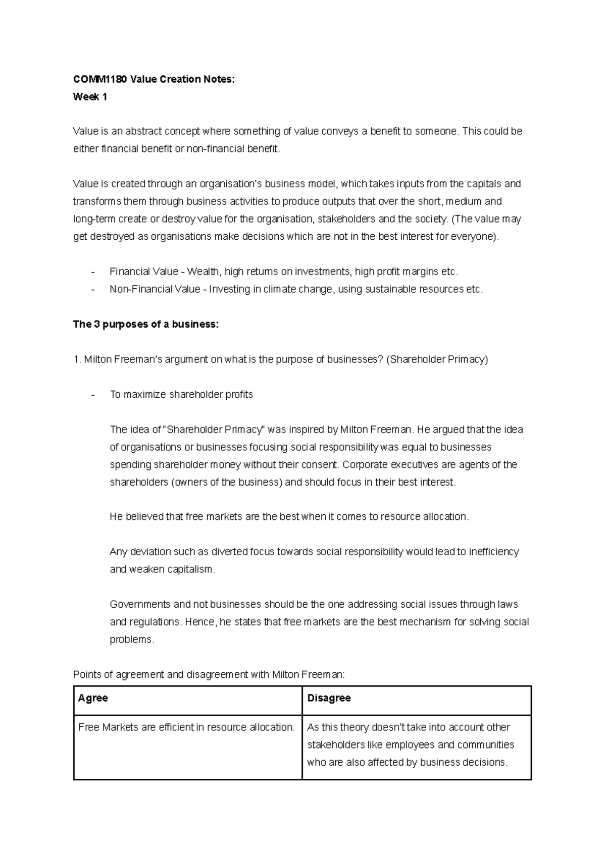 COMM1180 Value creation notes: week 1 overview and key concepts - Studocu