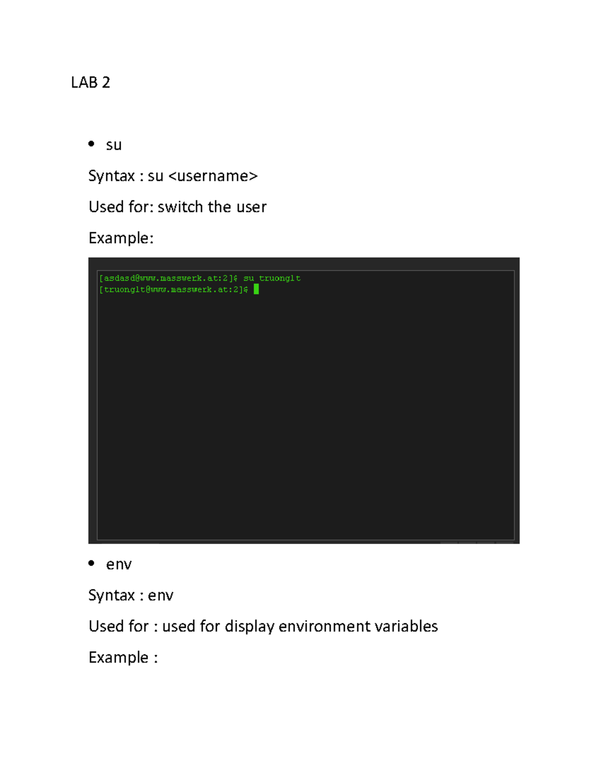 Lab2,3 - osg - LAB 2 su Syntax : su Used for: switch the user Example ...