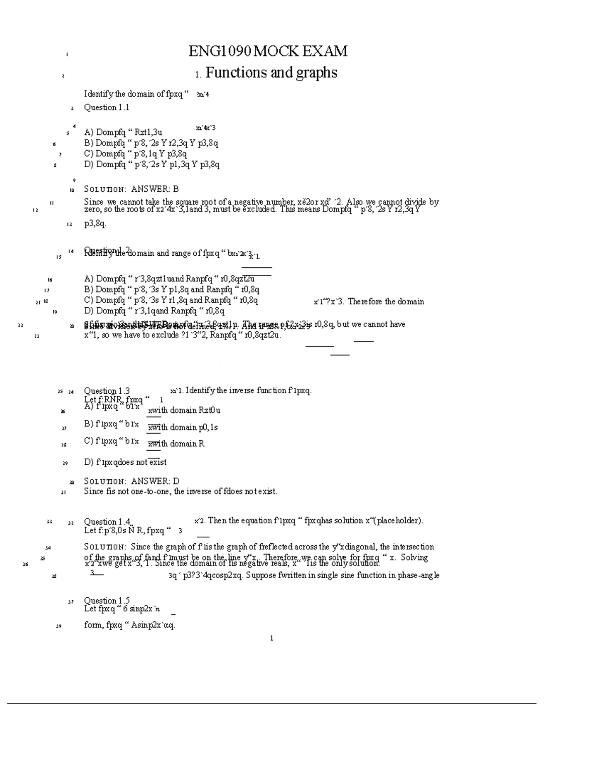 ENG1090 MOCK EXAM 1: Functions, Graphs, and Domains Analysis - Studocu