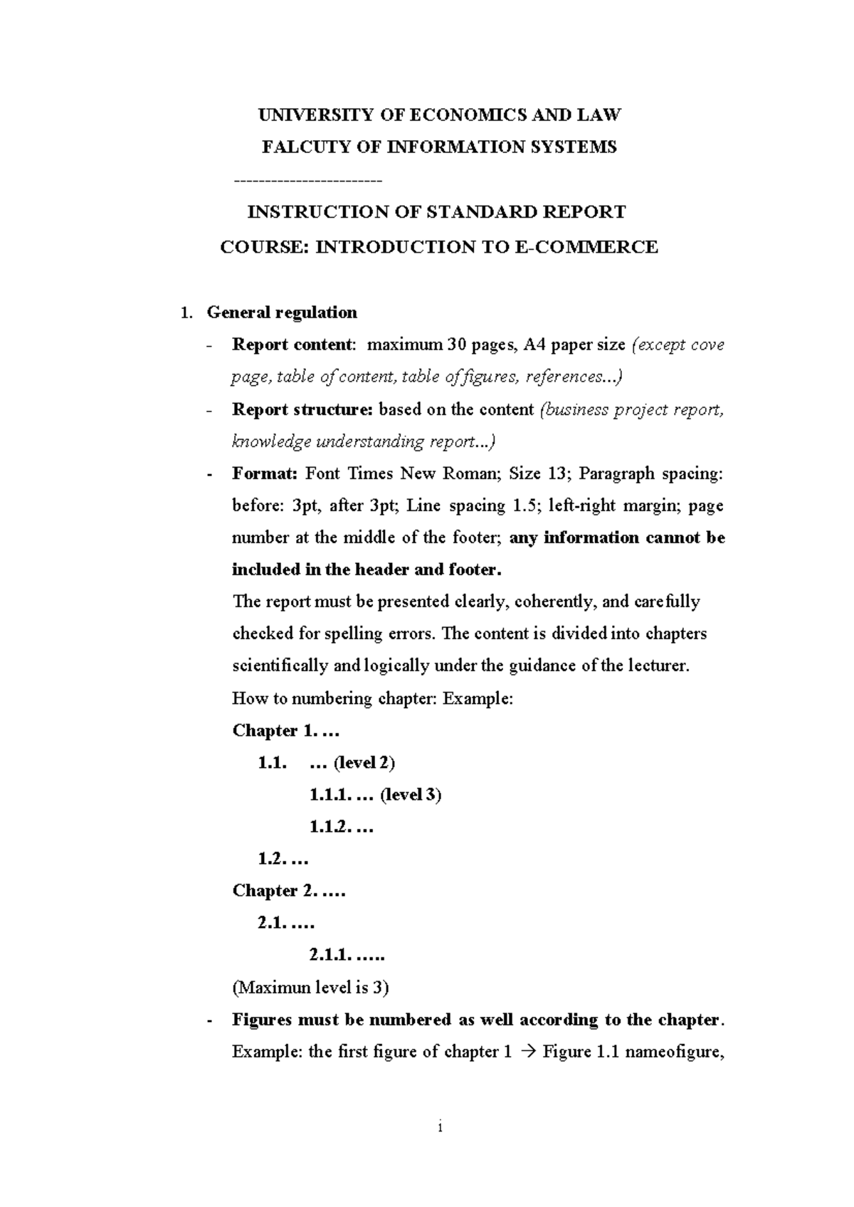 Standard Report Guidelines for Course: Introduction to Information ...