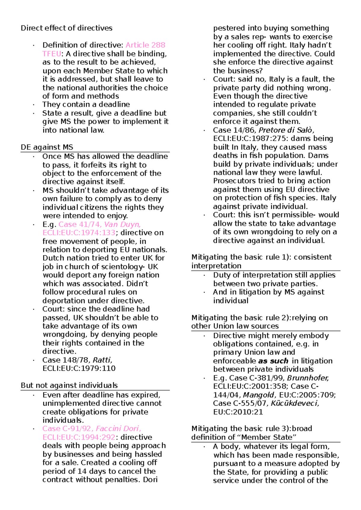 Direct Effect of Directives: Understanding Article 288 TFEU and Case ...