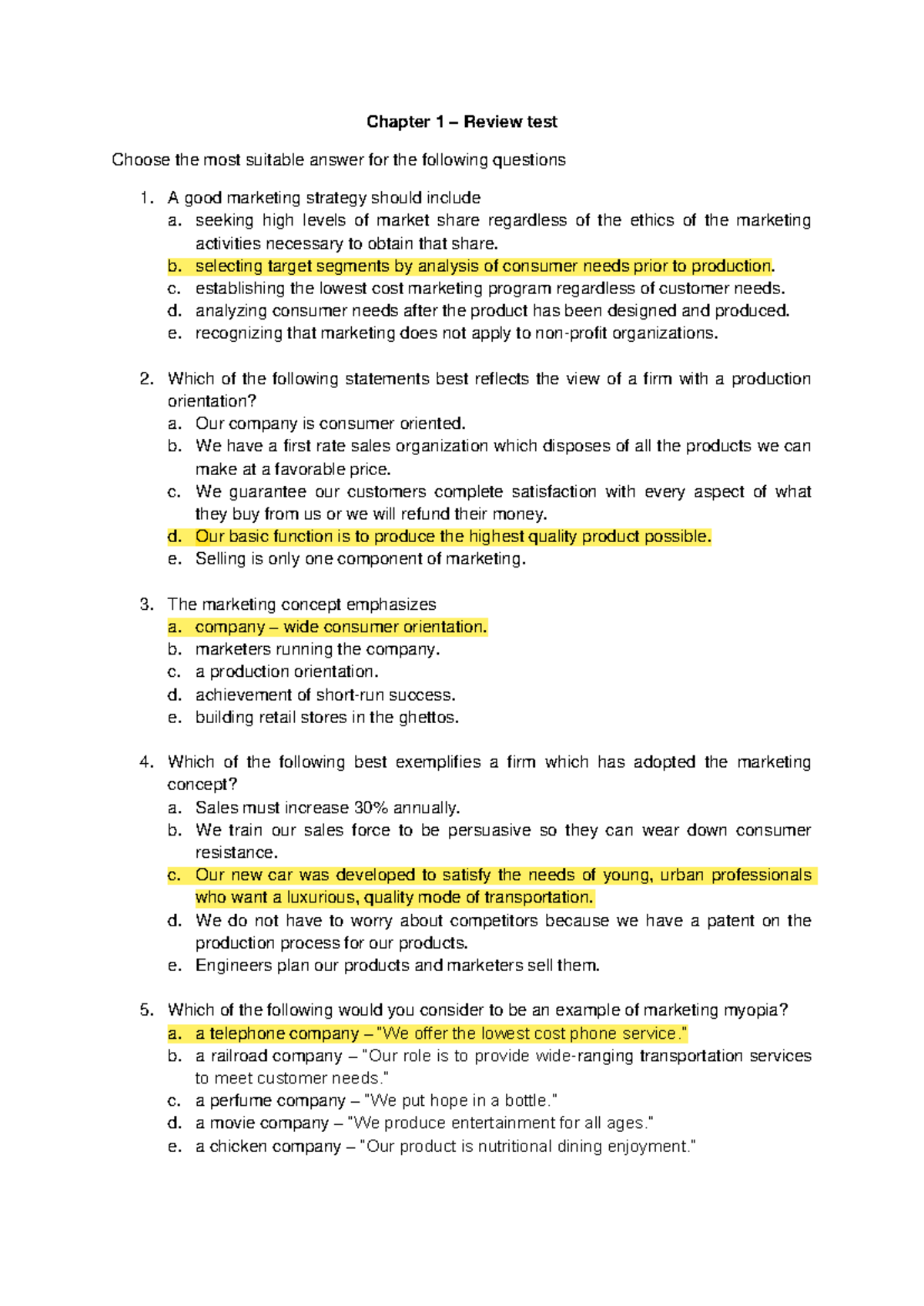 Chapter 1 - Review exercise - Chapter 1 – Review test Choose the most ...