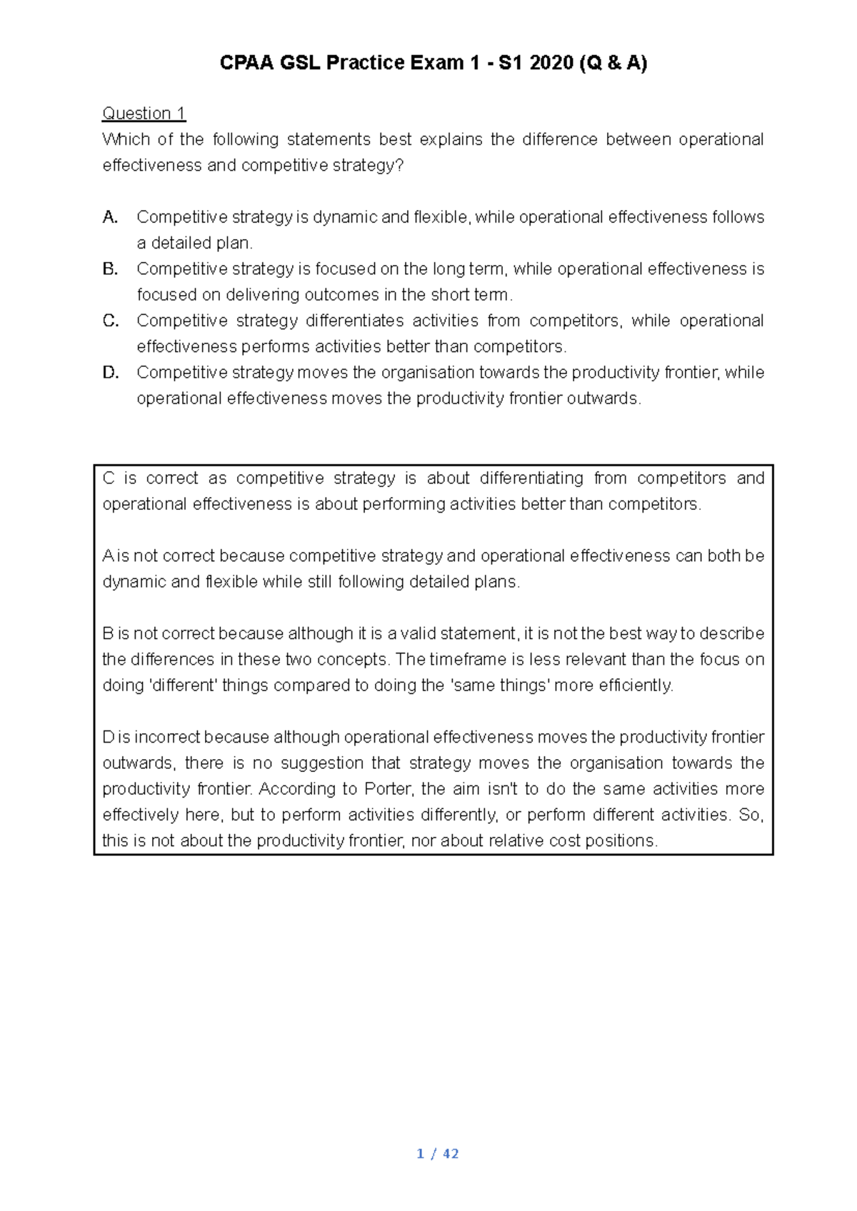 CPAA GSL Practice Exam 1 Questions & Answers - S1 2020 - Studocu