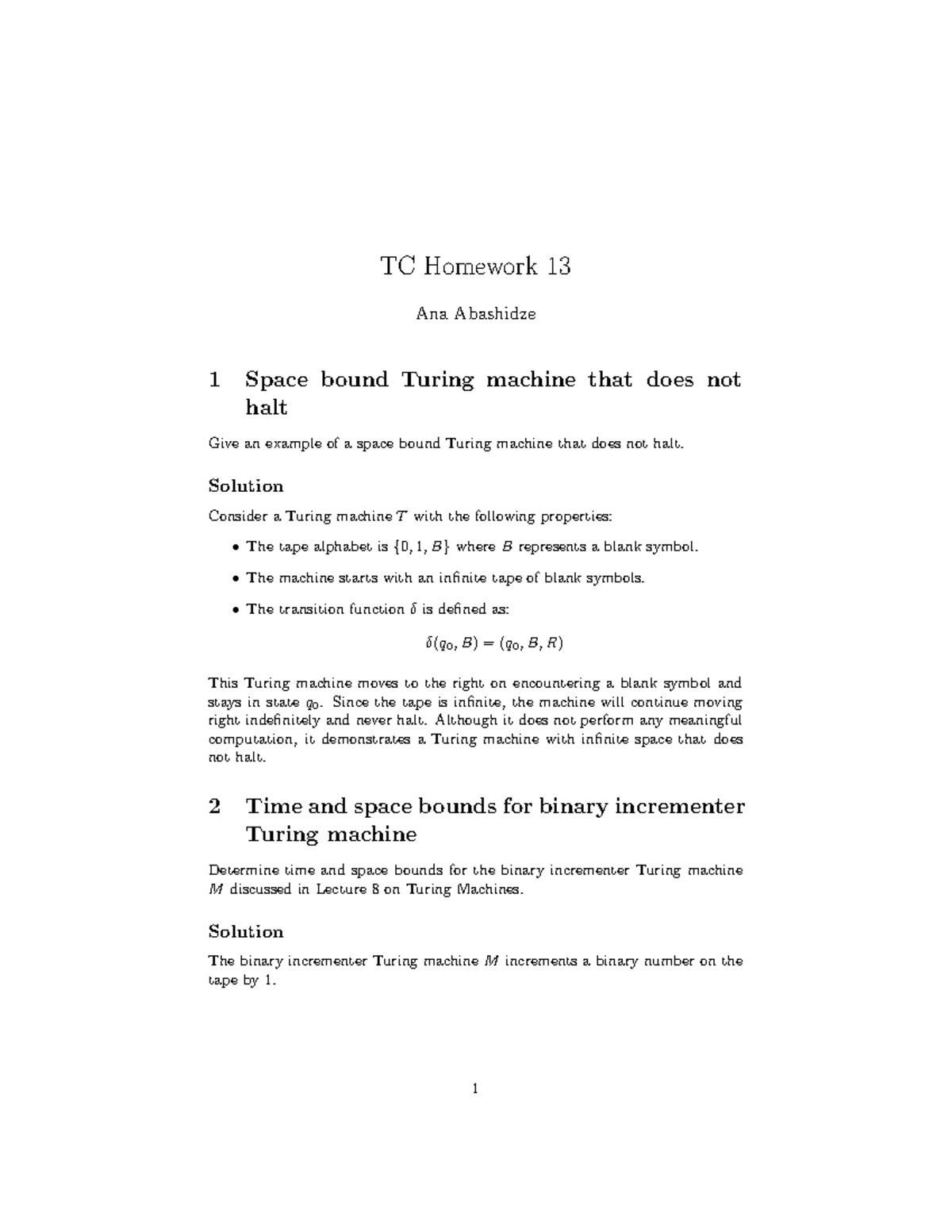 TC Homework 13 - Turing Machines: Space, Time Complexity & Proofs - Studocu