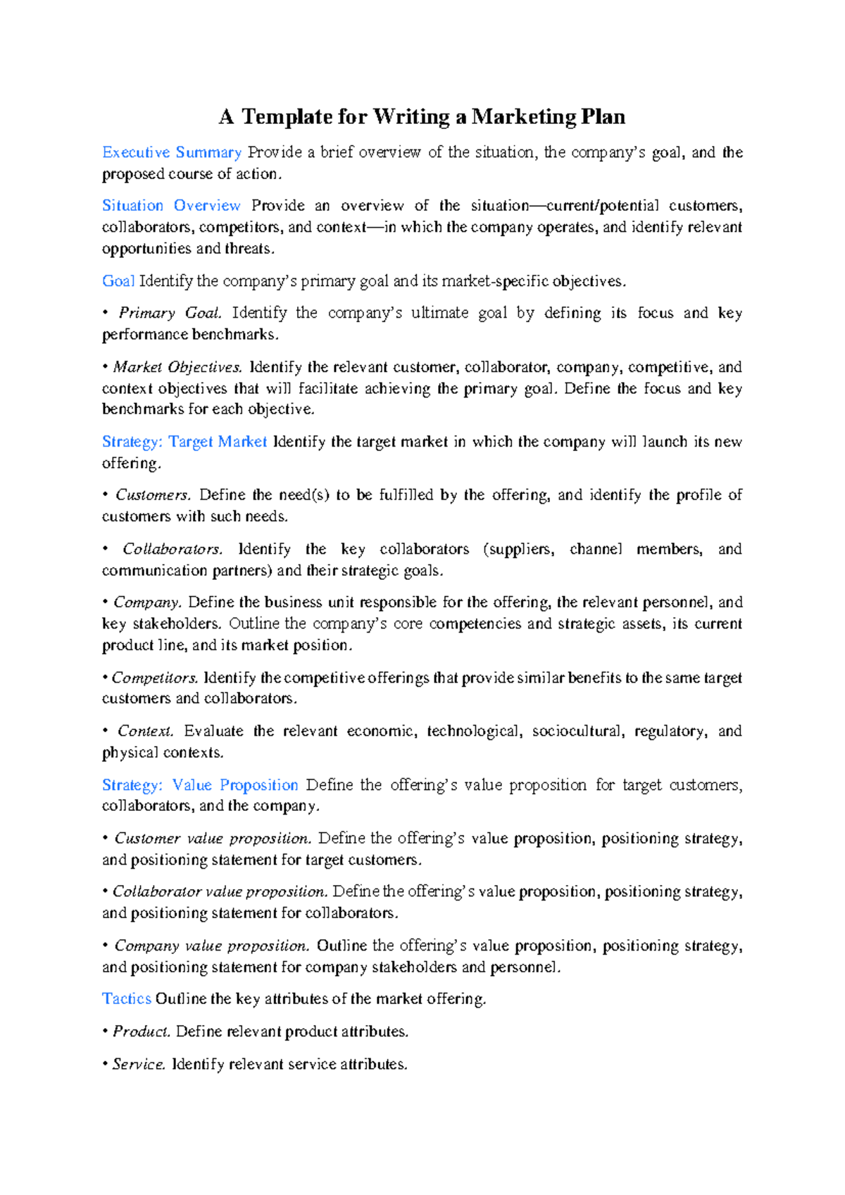 A Template for Writing a Marketing Plan - A Template for Writing a ...