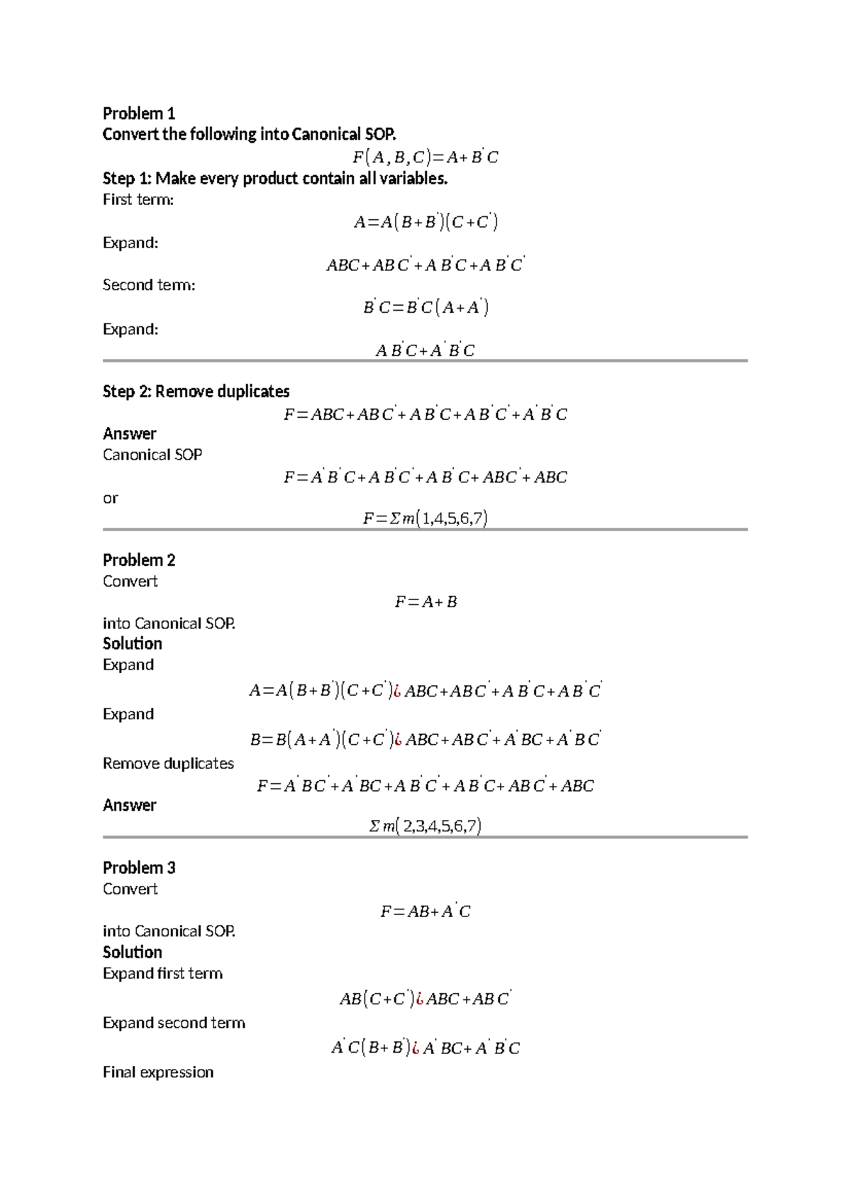 SOP & POS Problems - UNIT-1: Canonical Forms and Solutions - Studocu